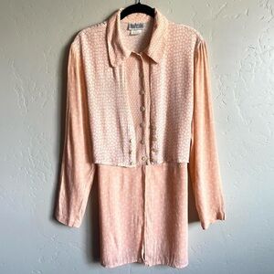 90’s vintage Nina Piccalino peach and white mixed print layered vest blouse